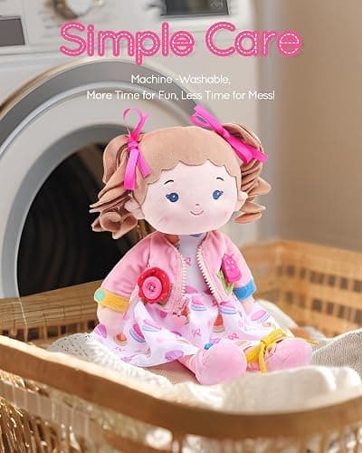 LeyaDoll Soft Bady Educational Soft Baby Doll(16''), Learning Sensory Doll for Toddlers, Montessori Toys for 2-Year-Old Girls Christmas, Birthday Gifts, Plush Doll with Button-Busy Cupcake-Girl thumbnail 5