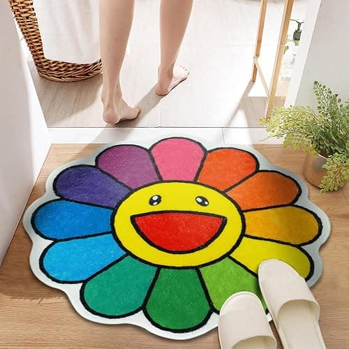 Jizrecly Flower Bath Mat, Flower Cute Fun Bath Rugs Non-Slip Absorbent Bathmat for Bathroom Floor Tub Shower Decor Rainbow Smiley Face thumbnail 4