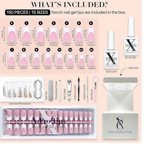 SXC Cosmetics French Tip Press On Nails Pink Series, Medium Square X-Pro Tips Starter Kit thumbnail 3