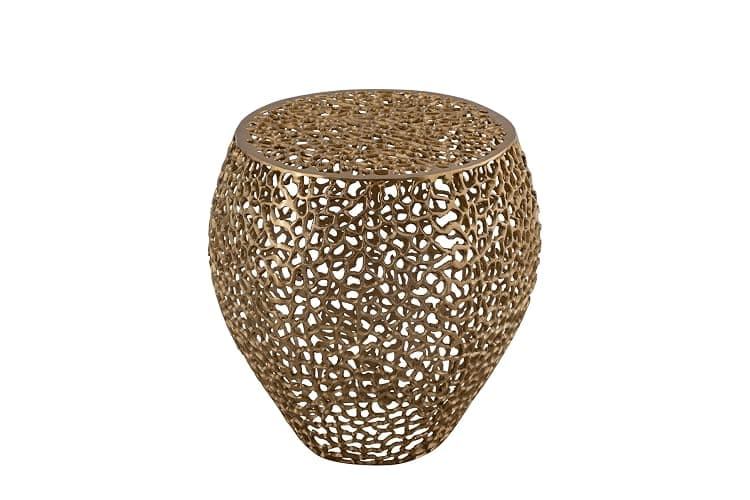 Modern Contemporary Round 20" End Table, Solid Aluminum intrigued Design, Mesh Drink Table, Creative Side Table for Living Room and Bedroom, Casted in Gold thumbnail 4