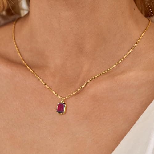 Vrsilver Layered Birthstone Necklace for Women Girls, Gold Silver Rose Gold Plated Layered Paperclip Chain Choker Necklace with Rectangle Birthstone Pendant Birthday Gifts for Women Girls Jewelry - 15"+2"/17"+2" - Gold - 06 Jun - Alexandrite thumbnail 3