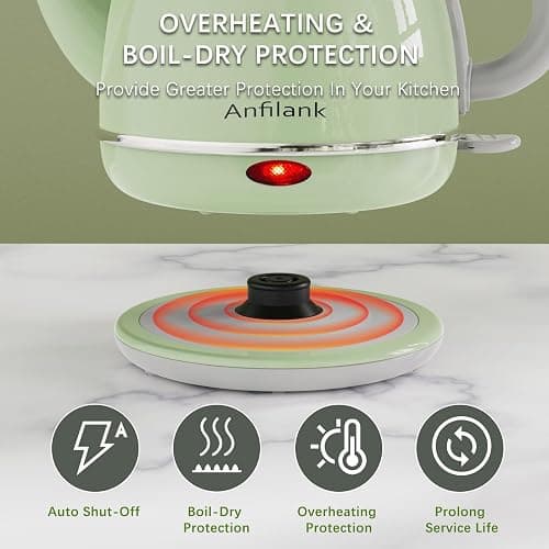 Anfilank Gooseneck Electric Kettle, 1L 1500W, 100% Stainless Steel BPA Free Electric Tea Kettles with Auto Shut & Boil Dry Protection. Water Kettle for Pour-over Coffee & Tea (Green) thumbnail 6