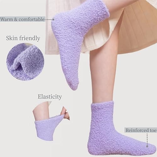 Tofox 6 Pairs Fuzzy Socks For Women Soft Home Slipper Socks Fluffy Sleeping Socks don't Shed Lint thumbnail 2