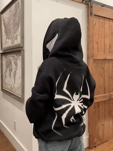 Crancious Y2K Hoodie Spider Full Zip Hoodie Print Gothic Emo Grunge Hoodie - Unisex Harajuku Sweatshirt with Spider Zipper thumbnail 3