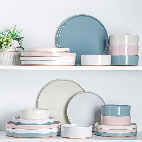 AmorArc Ceramic Dinnerware Set for 4 | Handpainted Stoneware Plates and Bowls with Rustic unglazed terracotta | Scratch Resistant, Dishwasher & Microwave Safe Dishes Sets- 12-Pcs Colorful thumbnail 7
