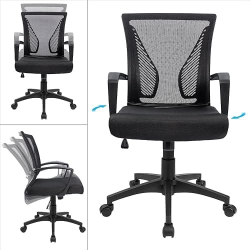 Furmax Office Chair Ergonomic Computer Desk Mesh Chair Mid Back Swivel Lumbar Support with Armrest (1, Black) thumbnail 5