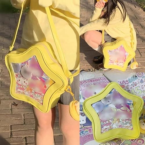 Vobomo Star Shape Ita Bag Pins Display Crossbody Bag PU Leather Backpack Y2k Aesthetic Cute Handbag (Yellow) thumbnail 5