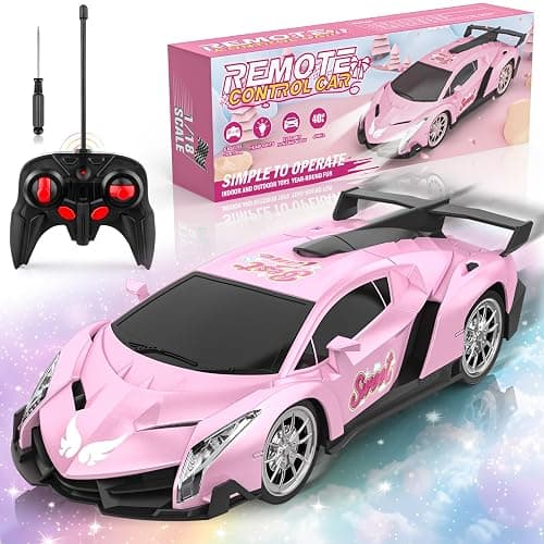 Growsland Remote Control Car for Girls, 1:18 Pink RC Cars Toys for Kids Girl Electric Vehicle Toy Car Hobby Racing Car with Lights & Controller, Birthday Gifts for Girl Boys Age 3 4 5 6 7 8 9 Year Old - Image 1