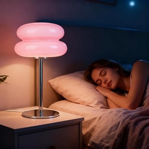 WELAISA Table Lamp for Bedroom,Mid Century Modern Lamp for Nightstand, Dimmable Retro Egg Tart Bedside Small Lamps,Unique Home Mushroom Decor Aesthetic Cute Table Lamps nightstand lamp (Pink) thumbnail 7