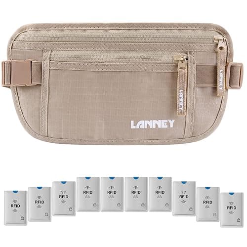 Money Belt for Travel Women and Men Slim Hidden Travel Wallet with RFID Blocking - Beige - Image 1