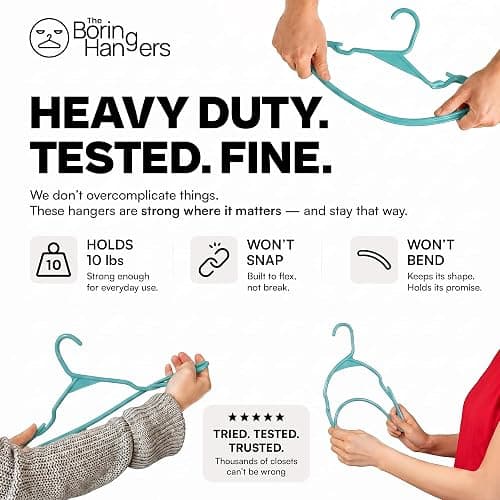 The Boring Hangers Aqua Plastic Hangers 22 Pack - 10 lb Heavy Duty Aqua Clothes Hangers Set - 0.20" Slim & Space Saving Closet Organizer Plastic Coat Hangers, Coastal Nursery Essentials thumbnail 5