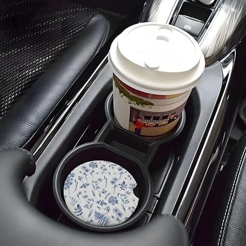 Vintage Blue Flower Car Coasters for Cup Holder Absorbent Ceramic Cup Coaster 2 Pack Anti Slip Car Interior Accessories with Finger Notch Cork Base for Women Men 2.56" thumbnail 7