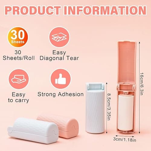 16 Pack Travel Lint Roller with 360 Sheets, Mini Portable Lint Remover | with 4 Handles & 12 Refills,Reusable Pet Hair Remover for Clothes with Cover, Easy to Clean for Luggage Use thumbnail 2
