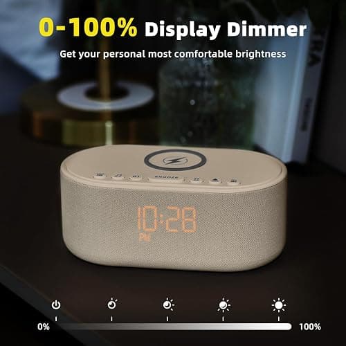 Sound Machine Alarm Clock for Bedrooms: Bluetooth 10W Stereo Sound Speaker with Wireless Charging - White Noise Machine for Sleeping with 21 Soothing Sounds - Putty thumbnail 7