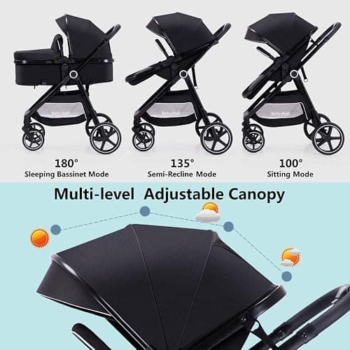 Lortsybab 2-in-1 Baby Stroller - Folding Infant Newborn Pram Stroller with Reversible Seat - Toddler Strollers for 0-36 Months Old Babies thumbnail 3