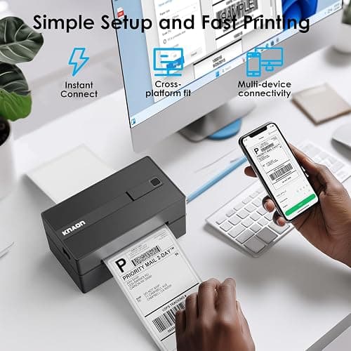 KNAON Bluetooth Thermal Shipping Label Printer 4x6 for Small Business,Black | High-Speed Thermal Label Printer, Perfect for Home, Office & Small Biz, Ideal for Etsy, Shopify, USPS,Includes 10 Test Sheets thumbnail 6