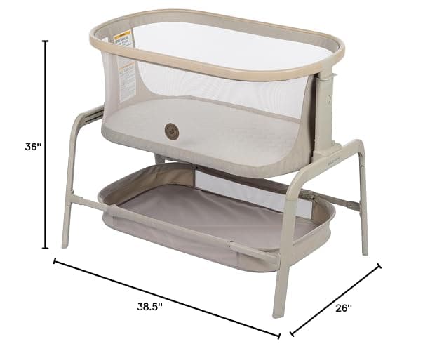 Maxi-Cosi Iora Baby Bassinets Bedside Sleeper, Portable Bassinet, Infant Bedside Sleeper Crib, Height Adjustable, Breathable Mesh, Large Storage Basket, Classic Oat - Classic Oat - Bassinet thumbnail 7