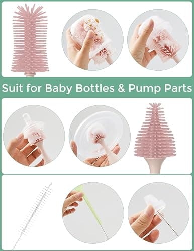Momcozy Bottle Brush Kit, Innovative Push-Press Design for Better Cleaning - Baby Bottle Cleaner Brush for Baby Bottle, Breast Pumps, Nipples, and More - Can Generate Foam for Better Cleaning, Pink thumbnail 4