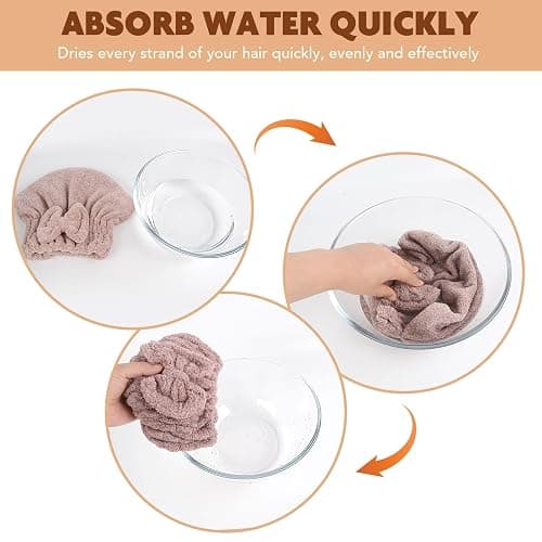 SUNLAND Large Microfiber Hair Drying Caps with Bow knot Fast Drying Shower Cap Soft and Absorbent hairWrap Hair Turban Bath Caps for Curly Thick and wet Hair 11 X 13.4 inch 2 Pack Brown thumbnail 6