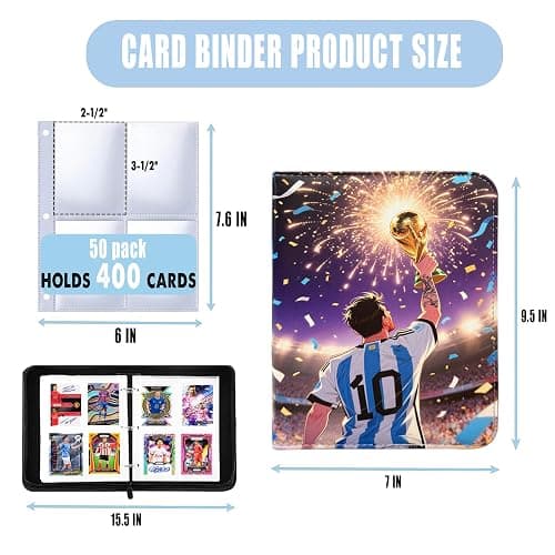 Soccer Card Binder with Sleeves 400 Pockets, Trading Card Holder Gifts for Soccer Card Collectors, 50 Sleeves Card Storage Organizer thumbnail 2