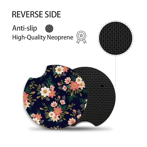 2pcs Flowers Pattern Car Cup Holder Coasters - Hippie Car Accessories, Universal Auto Anti Slip, Rubber Coasters with A Finger Groove thumbnail 3