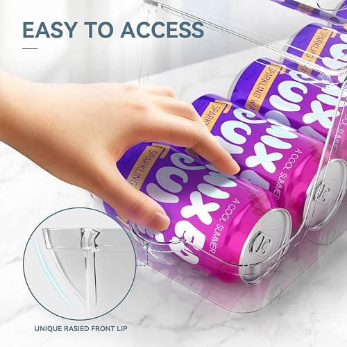 Soda Can Dispenser for Refrigerator with Lids, Stackable Drink Organizer for Fridge, Clear Plastic Refrigerator Organizer Bins, Beverage Can Holders for Pantry, Freezer, Kitchen, Cabinets Set of 2 thumbnail 5