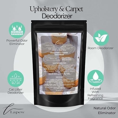 Lapew Vanilla Cream Carpet Deodorizer Powder for vacuuming | Powerful Odor Eliminator for Home | Upholstery refresher | Scented Deodorant | pet friendly thumbnail 4