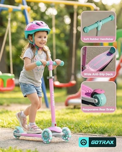 Gotrax KS1 Kids Kick Scooter, 3 Wheels for Boys & Girls 2-8, Gifts | LED Light-Up Wheels, 3 Adjustable Handlebar, Easy Assembly, Lightweight, Wide Anti-Slip Deck, Lean to Steer, Max Load 110 lbs thumbnail 4
