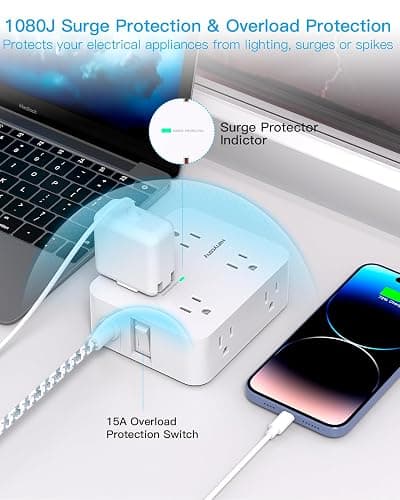 Surge Protector Power Strip - HANYCONY 8 Outlets 4 USB (2 USB C) Charging Ports, Multi Plug Outlet Extender, 5Ft Braided Extension Cord, Flat Plug Wall Mount Desk Charging Station for Home Office ETL thumbnail 3