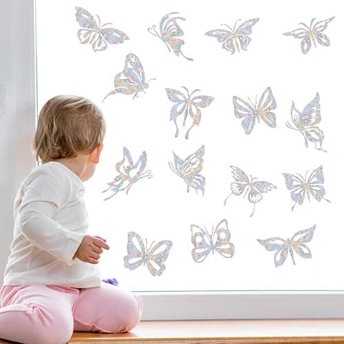 Shawula 32PCS Butterfly Window Clings - Anti-Collision Decals to Save Birds from Window Collisions,Non Adhesive Prismatic Vinyl, Rainbow Stickers thumbnail 7