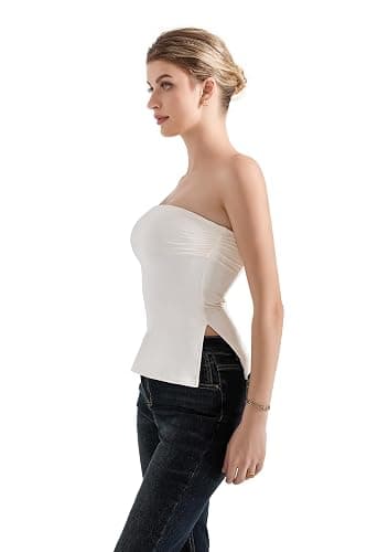 SUUKSESS Women Double Lined Going Out Trendy Tube Tops Side Split Sexy Tank Tops thumbnail 2