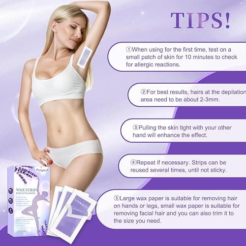72PCS Wax Strips for Hair Removal, 48 Body & 24 Face Wax Strips with 8 calming Oil Wipes, At Home Waxing Kit for Women & Men - Body, Arms, Legs, Back, Bikini & Brazilian, Hypoallergenic All Skin Types thumbnail 6