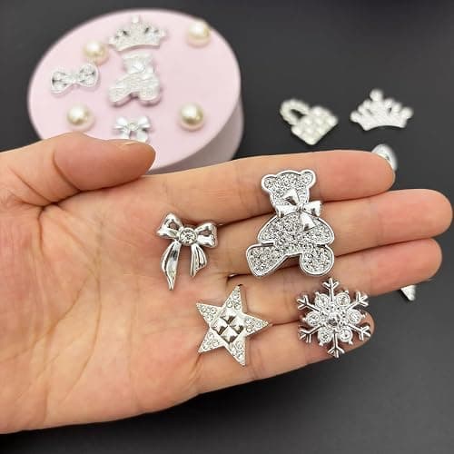 Eooberr 22Pcs Bling Rhinestones Pearls Shoe Charms with 2 Sparkling Shoe Chains, LOVE Queen Letter, Shoe Decorations Charms for Clog Sandals Women Girls Party DIY thumbnail 6