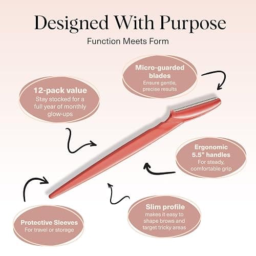 Kitsch Dermaplane Razor for Women Face – Face Razors for Women & Men, Eyebrow Trimmer & Face Shaver – Exfoliating Facial Razor & Skin Care Tool for Smoother Skin - Coral, 12 pcs thumbnail 4