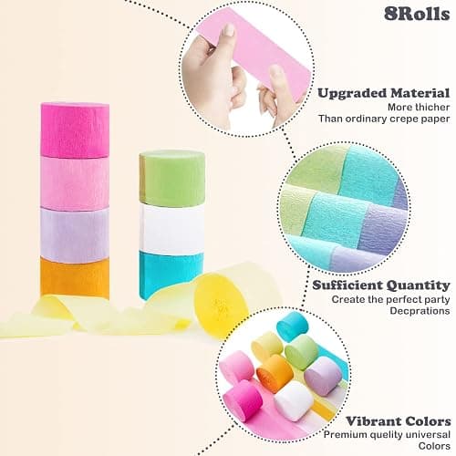 Pastel Birthday Party Decorations Pastel Crepe Paper Streamers 8 Rolls Pastel Color Party Streamers for Birthday Party Wedding Decorations thumbnail 3