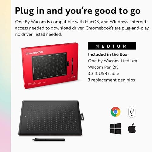 One by Wacom Drawing Tablet, Medium 10.9" x 7.4" Compact Graphics Tablet, Student Beginner Creative Pen Digital Drawing Pad for Chromebook, Mac, Windows thumbnail 5