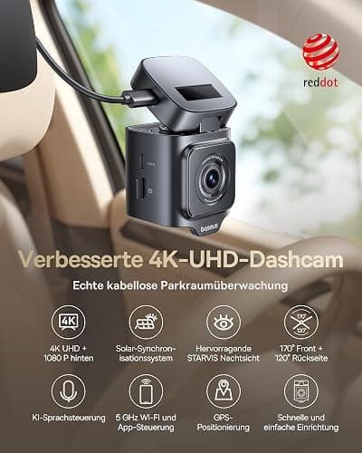 Baseus VD1 Pro Dashcam Auto Vorne Hinten 4K+1080P, Solar-Dashcam mit 14-Tägiger Batterie-Standby-Parkmodus, Dash Camera Auto mit Akku, STARVIS Nachtsicht, 5GHz WLAN, GPS, 32GB Karte thumbnail 2