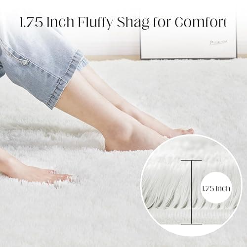 Area Rugs for Living Room, 4x6 Ft Washable Bedroom Rug, Plush Fluffy Carpet, Modern Non-Slip Rug for Nursery College Dorm Kids Room Home Decor Aesthetic, Solid White thumbnail 3