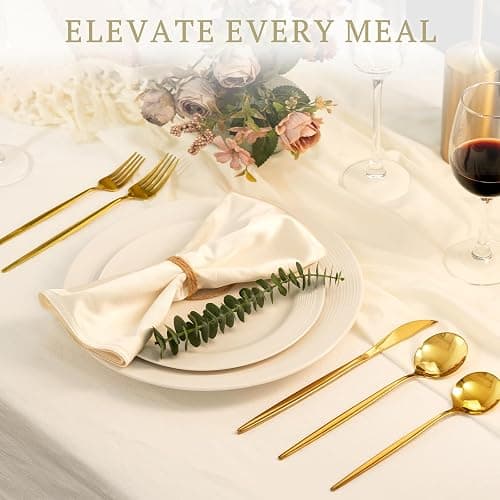 Astercook Silverware Set 48-Piece Gold Flatware Set with Steak Knives Food-Grade Stainless Steel Cutlery Set for 8 Mirror Polished Utensils Set for Home Kitchen Restaurant Valentine's Gift thumbnail 3