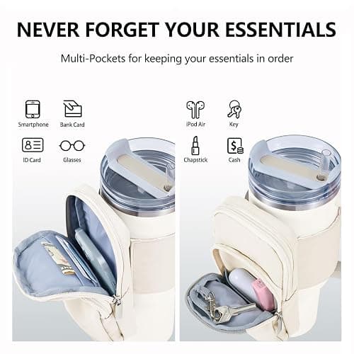 SUITMAT Water Bottle Pouch for Stanley Quencher Series Tumbler, Large Pouch Bag for Stanley Cup Accessories, Cup Backpack with Multiple Pockets for Phone, Cards, Keys (Bag Only) thumbnail 4