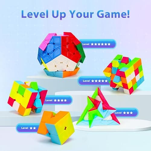 AuntyFey Speed Cube Set, 5 Pack Speed Magic Cube with Speed Cube 3x3, 2x2, 4x4, Pyramid Megaminx Stickerless Cube for Kids Toddlers Adults, Puzzle Cube Set for Kid thumbnail 5
