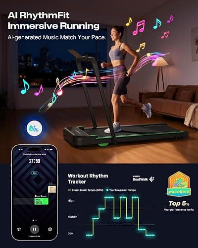 UREVO Strol 2E Smart 2-in-1 Folding Treadmill, Compact Walking Pad with Safety Handle, Plug and Play, Standing Desk Treadmill with Dual LED Display, Smart APP, Walking or Running for Home Office thumbnail 5