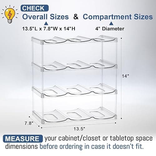 LARGER Compartment - Stackable Water Bottle Organizer Holder - for Stanley & Others' Large Tumbler - Clear Wine Rack, Cup Bottle Holder for Cabinet Home Countertop Fridge Pantry Shelf, 4 Tier Hold 12 thumbnail 3