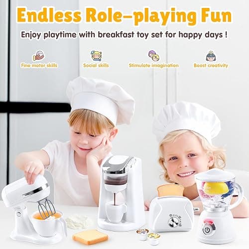Kids Toy Kitchen Sets, Play Kitchen Accessories for Kids Ages 4-8 3-5, Kitchen Appliance Toys, Blender, Coffee Maker Machine, Mixer, Toaster, Pretend Play Toys for 4 Year Old Girls Toddlers, White thumbnail 2