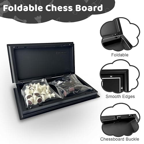 Travel Chess Set, 10 inch Magnetic Chess Board with 2 Extra Queen Portable Folding Board Chess Games for Kids, Adults thumbnail 5
