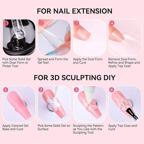 Makartt 3D Gel Nail Art: Solid Gel Builder for Nails Starter Kit, 30ml Clear for Extension 3D Sculpting Carving DIY Manicure, Molding Hard Gels with Gold & Silver Chrome Powder Silicone Molds & Brush thumbnail 8