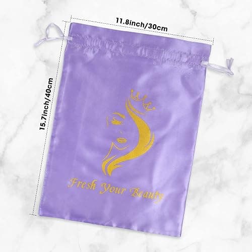 Satin Bags with Drawstring - Soft Pouches for Multiple Pieces, Bundles & Hair Extension Supplies - Home and Salon Use (6PCS Purple) thumbnail 3