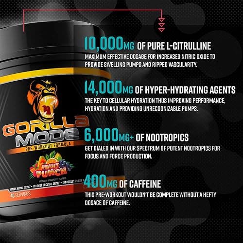 Gorilla Mode Pre Workout - Massive Pumps · Laser Focus · Energy · Power - L-Citrulline, Creatine, L-Tyrosine, Betaine, Hydroprime®, Alpha-GPC, 400mg Caffeine, Huperzine A - 620g (Bombsicle) thumbnail 5
