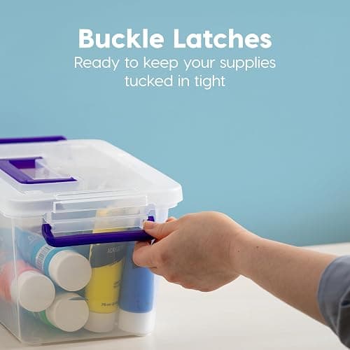 IRIS USA 5 Qt. Plastic Craft Storage Container Bins with Lids, 6 Pack, Small Art & Office Supply Organizer Tote, Sensory Bins & Boxes for Home & University, Stackable, Carry Handle, Clear thumbnail 4