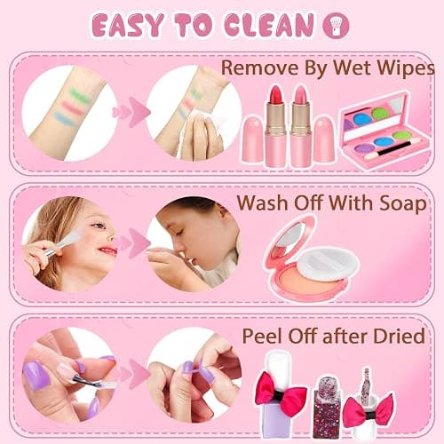 For Ideahome Kids Washable Makeup Girl Toys - Real Make Up Set, Little Girls Makeup Kit for Toddler Kid Children Princess, Christmas Birthday Gift Toys for Girl 4 5 6 7 8 9 10 Year Old thumbnail 6